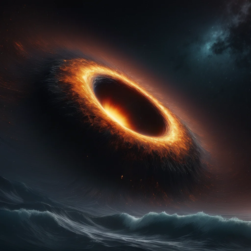 ocean of a black hole, cosmic, masterpiece, sharp details, intricate, highly detailed, smooth, 8K, black ocean
