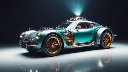 Hyperrealistic art A sci-fi future sportscar in chameleon paint that changes colors with the light, passing by at light speed. The camera is positioned from the front (camera from front:1.3), capturing the neon flash and motion trail of the car. (In the background, a futuristic cityscape is illuminated by neon lights, stars, and cosmic art:1.3), The scene is enhanced by motion blur, epic visual effects, interstellar flow, and detailed scifi elements, The dark, vibrant colors of the car and city contrast with the glowing stars and star blast, The cinematic scene includes lens flare, god rays, glowing neon elements, and sparks, The full moon night is stormy, with lightning adding dramatic lighting, The scene is ultra detailed with a shallow depth of field and a detailed background, rendered in dark noir style with HDR, RAW quality, ray tracing reflections, sharp focus, and ultra realism,
<lora:dreamcolor:0.3> <lora:style:0.3> <lora:EDG_-_Test_Lora:0.3> <lora:SDXLHighDetail_v5:1> <lora:LowRA:1> <lora:ste4mpunk:1> . Extremely high-resolution details, photographic, realism pushed to extreme, fine texture, incredibly lifelike