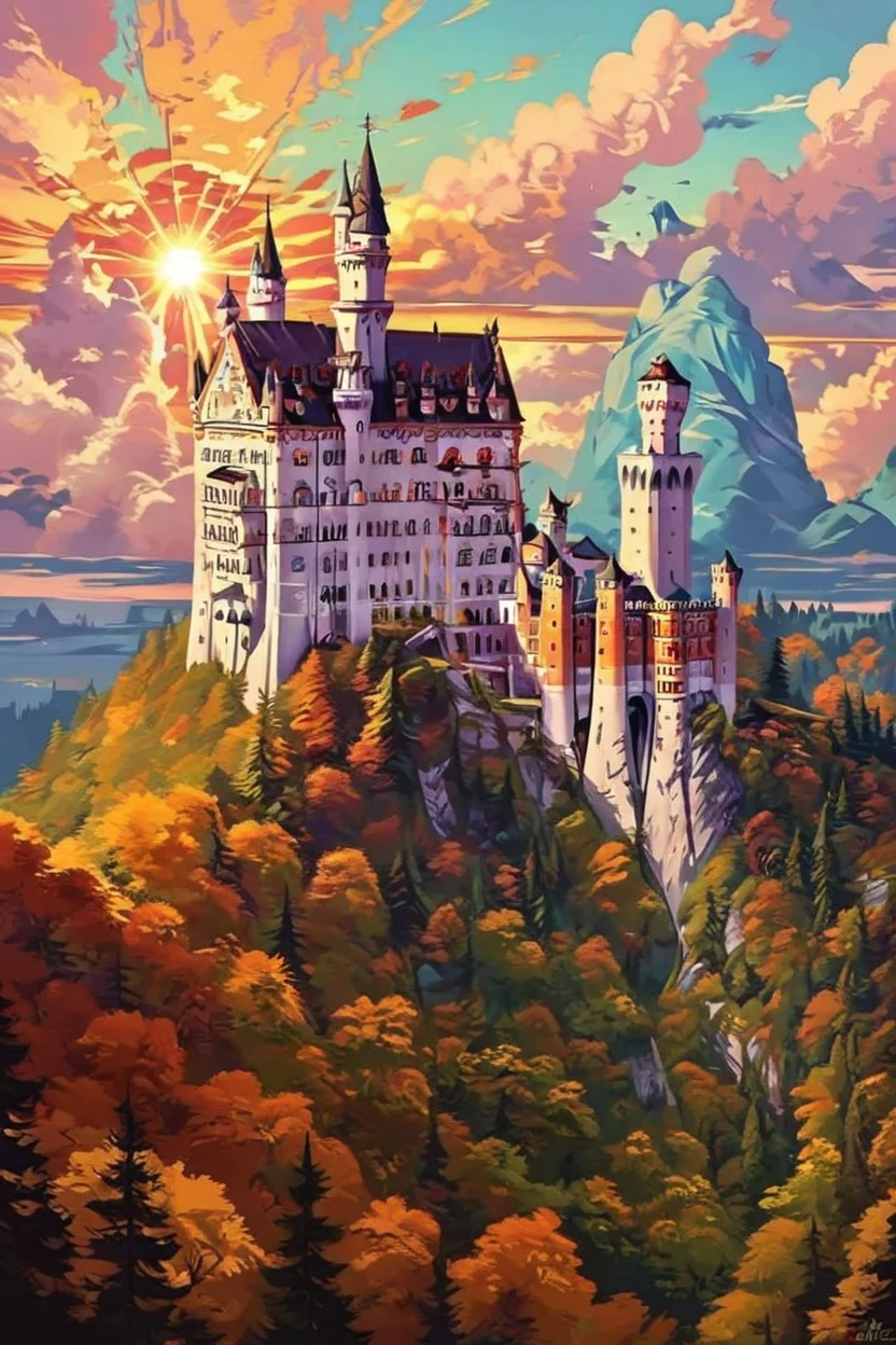 score_9, score_8_up, score_8, ,<lora:NeuschwansteinCastlePDXL:1.0>, no humans, zzNeuschwanstein, sky, cloud, tree, no humans, sunlight, cloudy sky, nature, forest, sunset, tower, ,embedding:zPDXL, <lora:SDXLFaeTastic2400:0.5>,