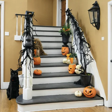 staircase decorated for halloween <lora:Halloween_XL:1>