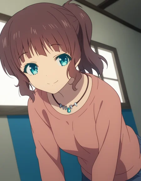 score_9, score_8_up, score_7_up, source_anime,
akarisakishima, <lora:akari-sakishima-s1-ponyxl-lora-nochekaiser:1>,
akari sakishima, short hair, blue eyes, brown hair, ponytail,
jewelry, pants, necklace, denim, collarbone, long sleeves,
indoors, bent over, smile,
looking at viewer, cowboy shot, dutch angle, solo,