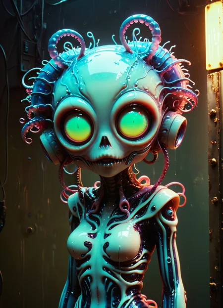Adorable Kawaii, Ombre color scheme of neon pink, neon blue, neon yellow, neon green, neon orange, cinematic photo cinematic photo big eyed alien, Tentacle worm naoto hattori, jeremy lipking, neon glitch, subsurface scattering, Photorealistic, Hyperrealistic, analog style, realistic, film photography, soft lighting, heavy shadow, 35mm photograph, film, professional, 4k, highly detailed <lora:GigerRainbowXL:0.49> g1h3r, <lora:linquivera:0.38> linquivera, liiv1 <lora:Melting_world:0.36> <lora:envyStarlight_v10:0.8> <lora:fx-monsters-XL:0.36>, subsurface scattering, Photorealistic, Hyperrealistic, analog style, realistic, film photography, soft lighting, heavy shadow, 35mm photograph, film, professional, 4k, highly detailed , pretty, cute, adorable, kawaii