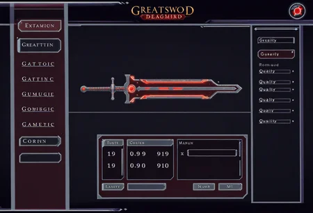 carduiux, explosion diagram of mechanical greatsword, many parts, rpg game crafting, menu overlay, technical design, math formula, buttons, english text, roman numerals, futuristic style, high contrast, crimson menu, high quality, refined design, sophisticated <lora:dmd2_sdxl_4step_lora> <lora:xl_carduiux-10>