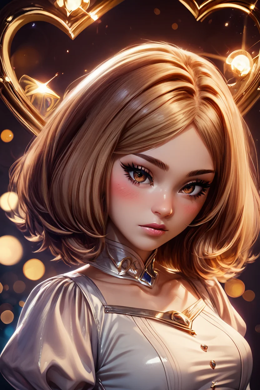 score_9, score_8_up, score_8, medium breasts, (curvy), cute, eyelashes, BREAK, , zzEdel, brown eyes, medium hair, brown hair, short hair, dress, collarbone, puffy short sleeves, <lora:EdelFrieren_PDXL:1.0>, , BREAK, (ultra realistic,32k, masterpiece:1.2),(high detailed skin:1.1),( high quality:1.1), curvy, head tilt, hearts, blush, lips, closed mouth, curvy, head tilt, shiny clothes, (upper body), looking at viewer, bokeh, luminescent background, ,,, embedding:zPDXL, Expressiveh, ,,, <lora:RlAnmPDXL:1.0>,