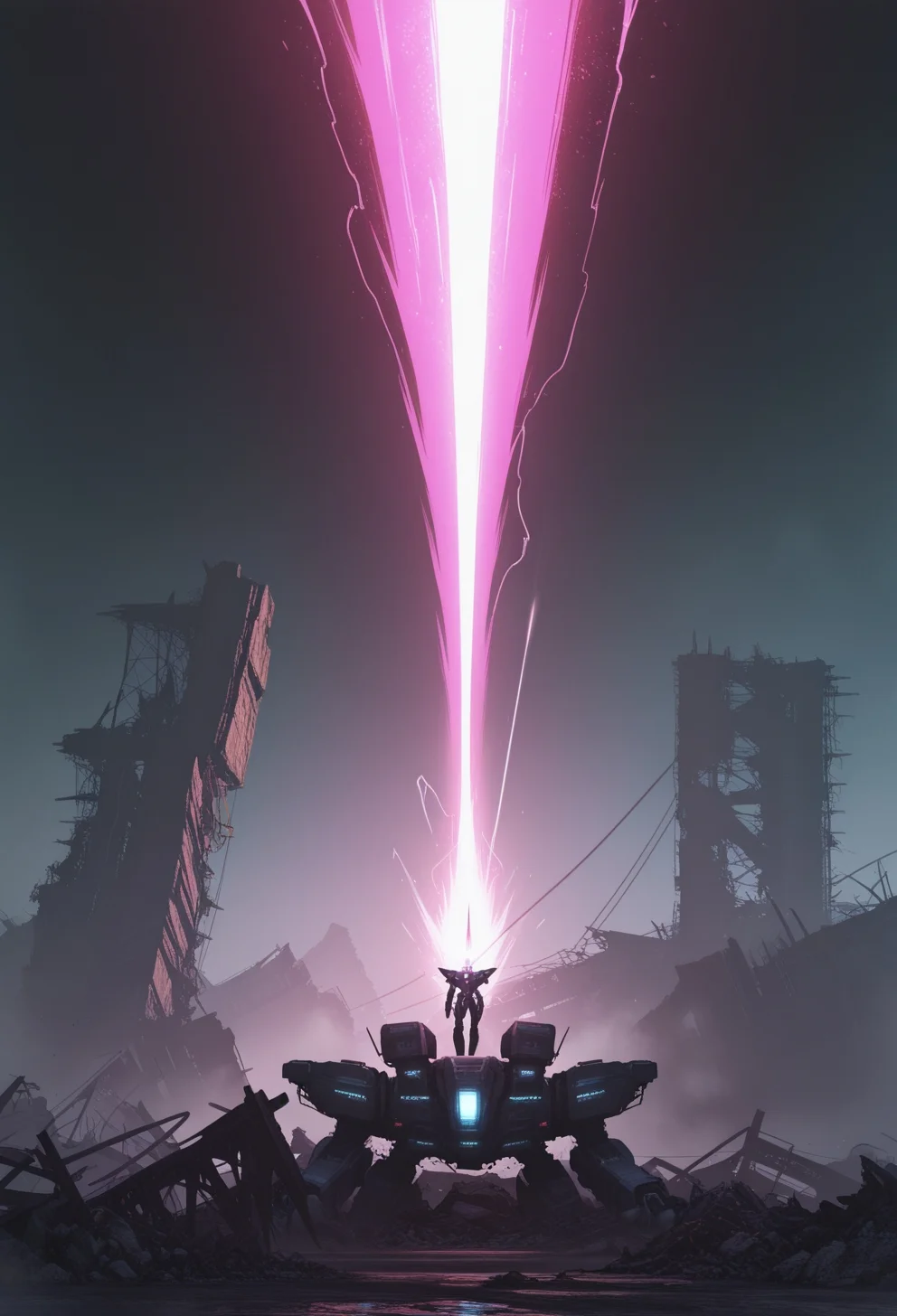 <lora:ck-Sommo-Concept-Art-IL-000012:1>, masterpiece, best quality, good quality, very aesthetic, absurdres, newest, 8K, depth of field, focused subject, upper body, medium close up, robot android character, dual wield, energy weapon, the psyche lsd dream, a character out of reality from a distant hell invading earth, glowing bioluminecent, sci-fi, dynamic angle, blast wave, ruins, attack, fight,
in the style of ckjs