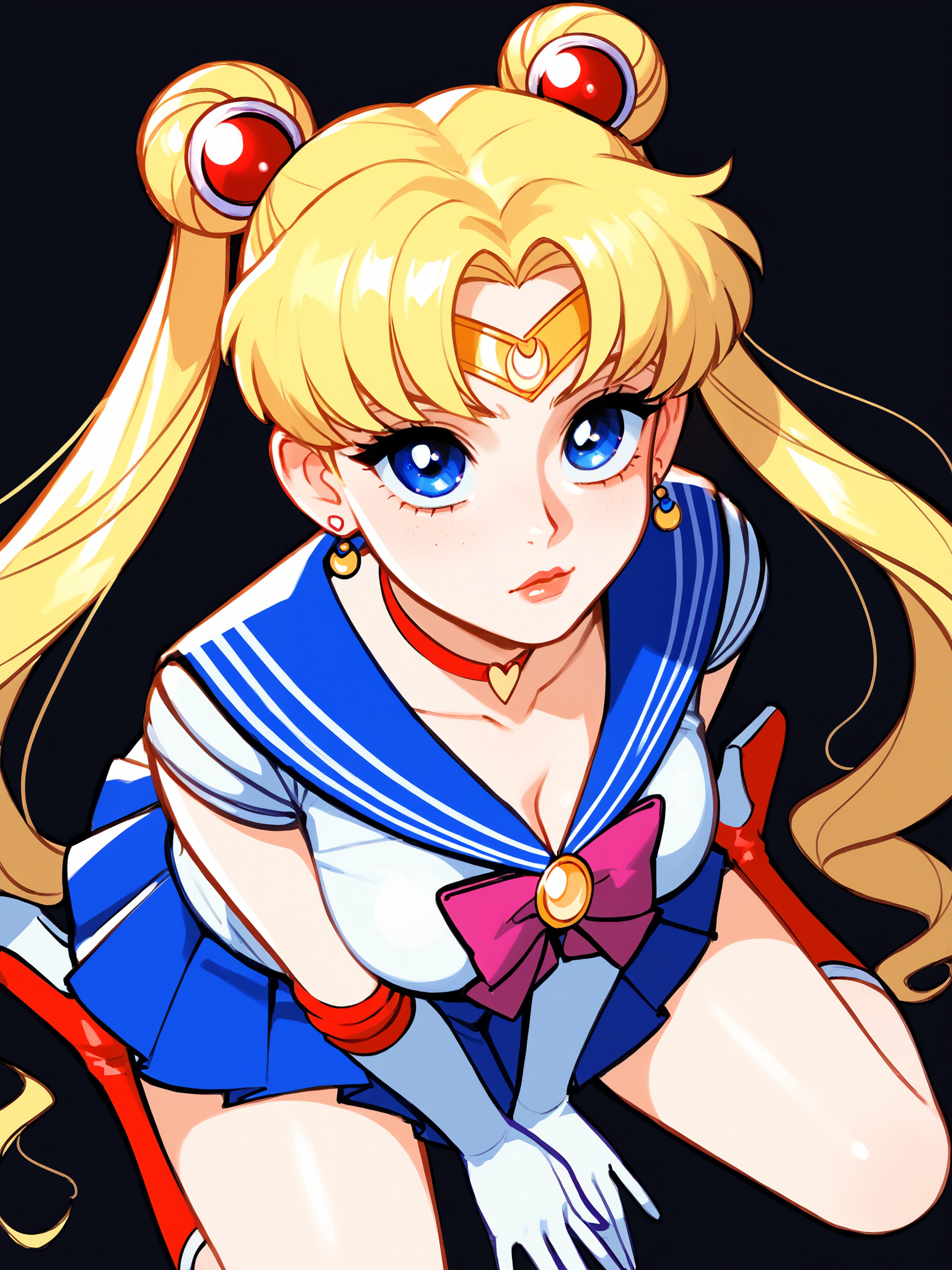 score_9, score_8_up, score_7_up, score_6_up, score_5_up, score_4_up,
BREAK
1girl, sailor moon, blonde hair, blue eyes, looking up,
BREAK
solo, sitting, from above, medium breasts,
BREAK
black background, <lora:Lunas-BlushySpicy-SDXL-A1:1>
