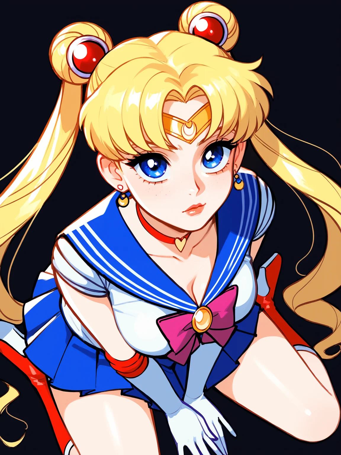 score_9, score_8_up, score_7_up, score_6_up, score_5_up, score_4_up,
BREAK
1girl, sailor moon, blonde hair, blue eyes, looking up,
BREAK
solo, sitting, from above, medium breasts,
BREAK
black background, <lora:Lunas-BlushySpicy-SDXL-A1:1>