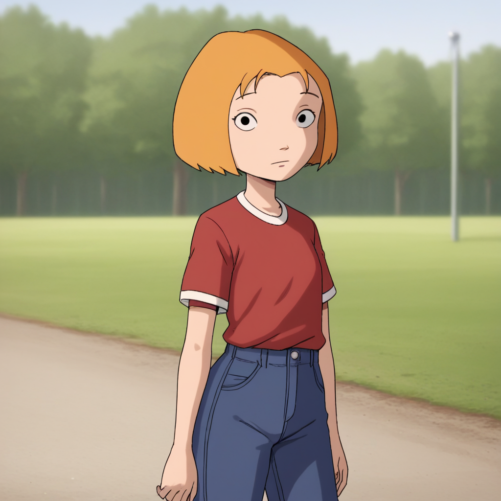 score_7_up, BREAK, lormcquarrie, 1girl, solo, blonde hair, short hair, black eyes, red shirt, short sleeves, untucked, blue pants, cowboy shot, outdoors,    <lora:LorMcQuarrie_PXL_Leaf1:1>, looking at viewer,