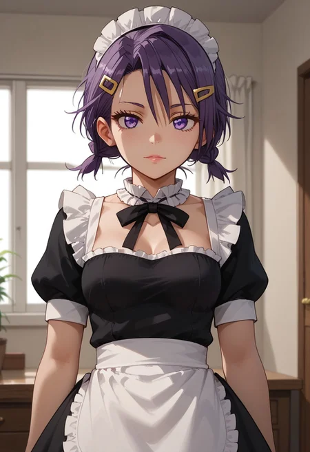 score_9, score_8_up, score_7_up, score_6_up, (1girl ), (solo),
BREAK,
HDA_MasterpieceXL_v.1,
BREAK
1girl: <lora:Asumi_Kominami BWBGD-V1>,asumi kominami,
small hair, hair ornament, twintails, purple eyes, purple hair, hairclip, medium breasts
.
BREAK
half body,maid, maid dress, enmaided, maid headdress, 
neck ribbon, frilled choker, black dress, 
white apron, puffy short sleeves, black thighhighs, light,mini skirt