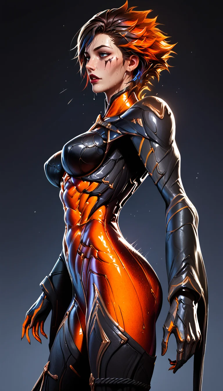 score_9, score_8_up, score_7_up,, detailed face , motion lines, eye contact, sweating, , multicolored hair, dark lips, , dark pink lips, cheerful, detailed background, side view, from below,
3mb3rh3irloom, bodysuit, medium breasts,
<lora:Zeronis_Style:0.8> zeronis,<lora:Expressive_H:0.6> Expressiveh,<lora:princess_pony_v1:0.5>,<lora:PulenKompot-Ganassa Style-PonyXL:0.5> ganassa,, <lora:Ember_Heirloom_Skin_Warframe:1>