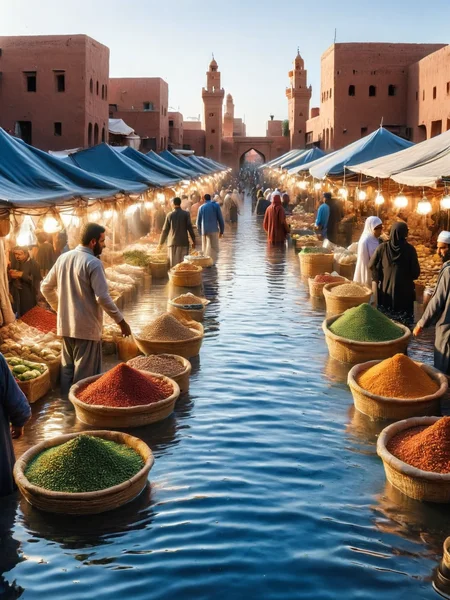 ais-fld a busy outdoor market in Marrakesh <lora:Flooded_SDXL:1>