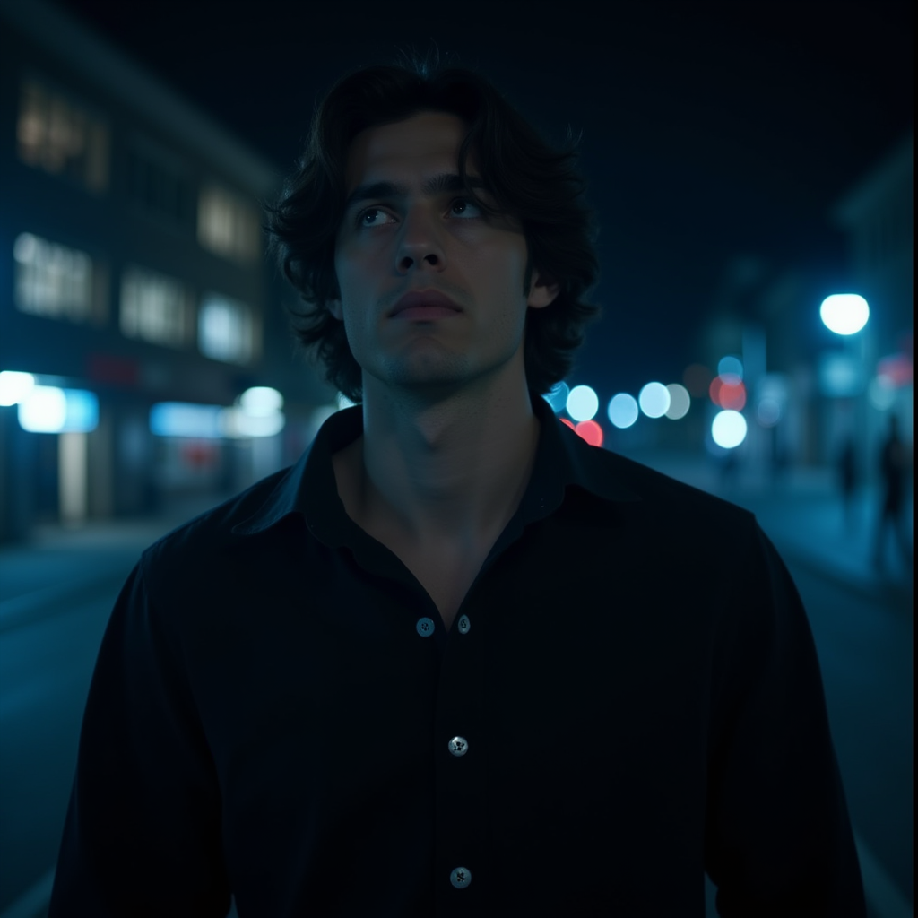 <lora:Kodak Motion Picture Film style v1:1>
Film grain still image of a man in a black shirt looking at something,solo,looking at viewer,shirt,1boy,closed mouth,upper body,male focus,collared shirt,blurry,black shirt,night,blurry background,blue theme,realistic , cinematic look, film look, filmic, contrast, detailed, high quality, sharp image, film color, Kodak Motion Picture Film style, different color, different people, different look, different style, 35MM Film, 16MM Film, Photographic film, music video style, artistic style, cinematic style, film granularity, film noise, image noise, artistic effect, Fujicolor, Fuji film, Analog photography, movie style, movie still, Film grain overlay, Film Grain style