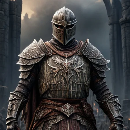 a daedrick knight from The Elder Scrolls stands in the middle of the frame, high detail, daedra, demonic armor, the elder scrolls,