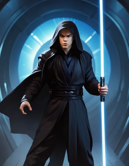 score_9, score_8_up, score_7_up,
1boy wearing black j3di robe,
hood up,
fighting stance,holding lightsaber,
indoors, detailed spaceship background,futuristic,
<lora:jedi_r2:0.9>