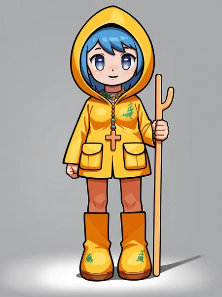 score_9, score_8_up, score_7_up, score_6_up, score_5_up, 
Luce, symbol-shaped_pupils, (solo), umbrella,  raincoat, 1girl, solo, large_breasts, rubber_boots, yellow_raincoat, blue_hair, blue_eyes, boots, hood, full_body, smile, short_hair, holding, hood_up, standing, long_sleeves, bangs, yellow_footwear, necklace, jewelry
 <lora:Luce_Vatican:1>  <lora:Dark_Side_of_Dimensions:.5>