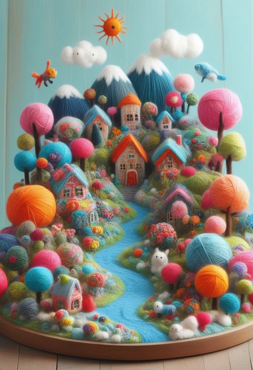 a cute detailed miniature yarn village, yrnwrld, ng_deepnegative_v1_75t, Inari shr1n3
