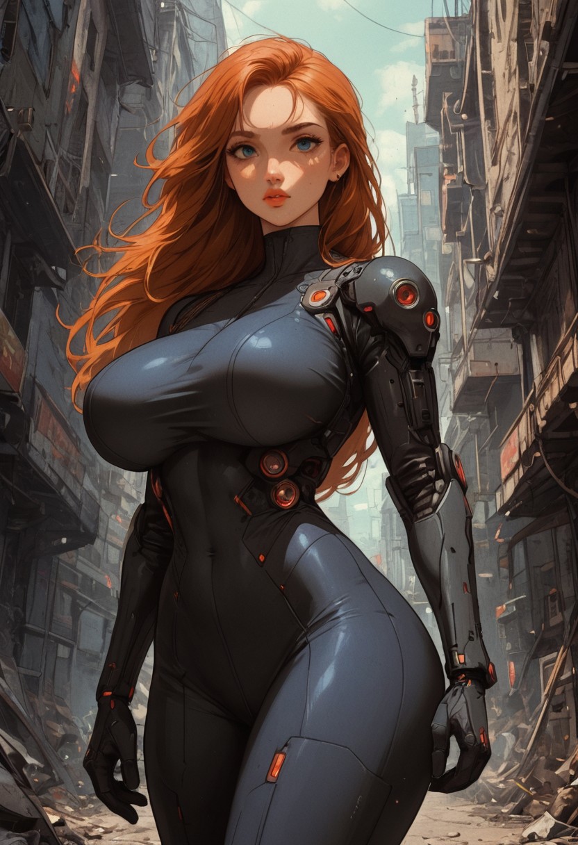 score_9, score_8_up, score_7_up (best quality,high quality,sharp lines, sharpness) BREAK Two cyberpunk warriors standing in a futuristic urban alleyway, bodysuit, big ass,  perfect breasts, curvy breasts, gigantic breasts, bursting breasts, curvy, busty, wide hips, thick thighs, hyper thick body, voluminous, massive breasts, (huge breasts:1.1), (colossal breasts:1.1), melons, conical breasts, hyper huge ass, hourglass body, thigh gap, (fit body), ((lean body)), (skinny), abs, ((pronounced obliques)), narrow waist, (sculptured body), (shredded body), (slim), midriff, large breasts, huge breasts, growing breasts, thick legs, thick thighs, thick ass, curvy ass, large ass, large hips, massive breasts, curvy, narrow waist, cleavage, wide hips, breasts, (Voluptuous body, huge breasts, thick thighs) smooth colouring, smooth lines, feminine, thigh gap, beads of sweat on your ass, dressed in black high-tech armor with tactical belts and glowing accents. The scene is illuminated by neon signs in pink and blue, reflecting off their outfits. The atmosphere is gritty and futuristic, with a sense of tension and mystery in the air