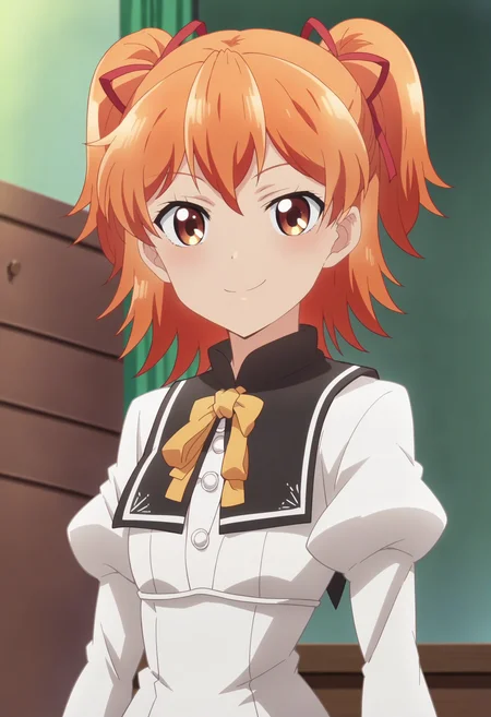 score_9, score_8_up, score_7_up, score_6_up, score_5_up, score_4_up , anime coloring ,BREAK source_anime, anime,screencap,
1girl, solo, aikat, red hair ribbon, white sailor dress, black sailor collar, <lora:PonyXL Aika Tenkuubashi V1:1>
indoors, upper body,
smile, looking at viewer,