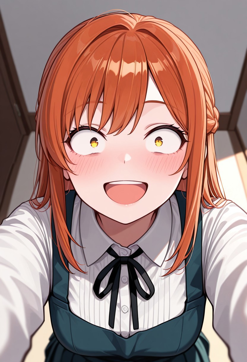 masterpiece, best quality, 32k, high resolution, absurdres, constricted pupils, POV, looking at viewer, blush, smile, open mouth, upper teeth only