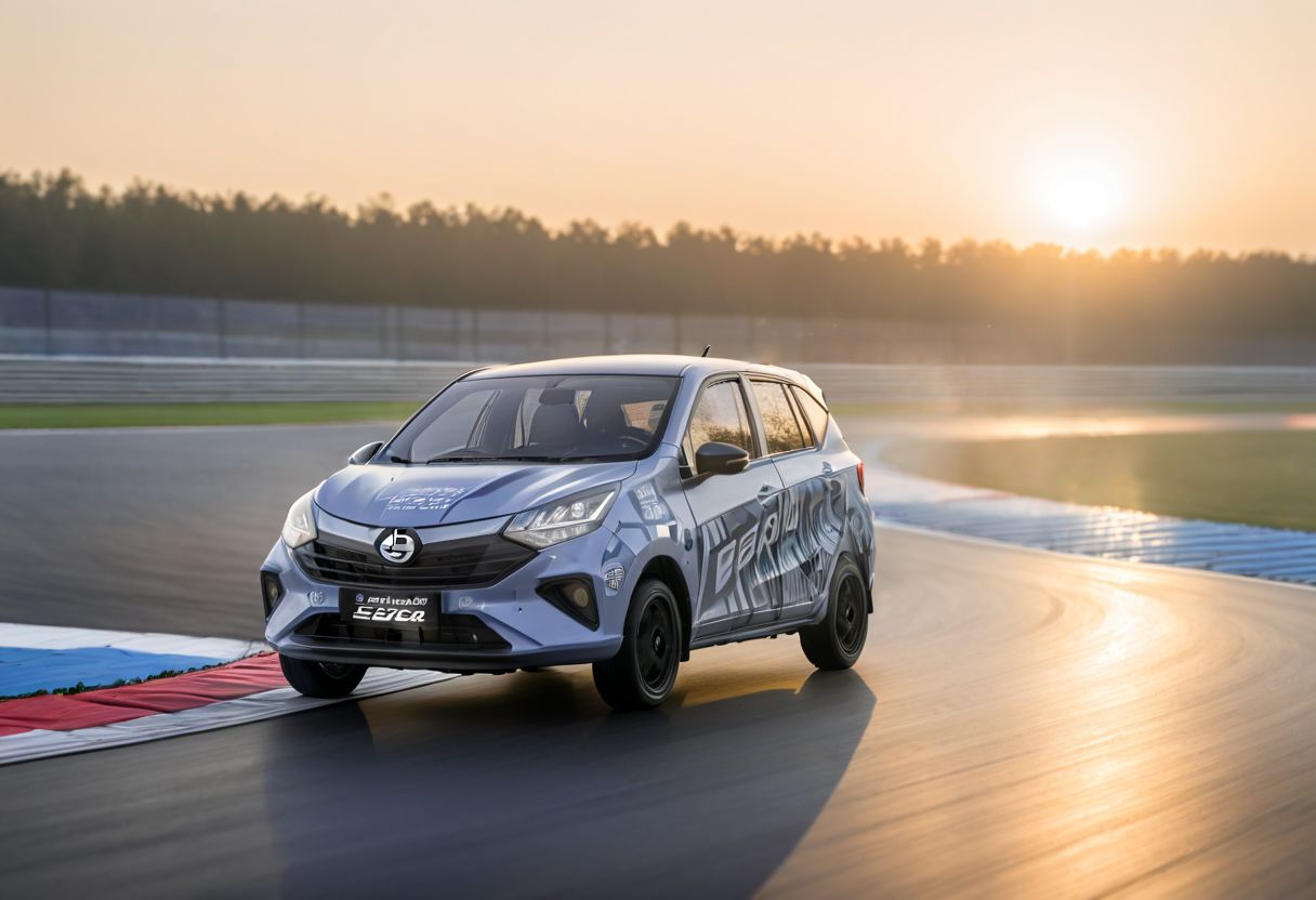 Daihatsu Sigra, (real photo:1.4), EasyNegativeV2 ,highspeed, motionblurbackground, RAW Photo, Early Morning, Dawn, Race Track