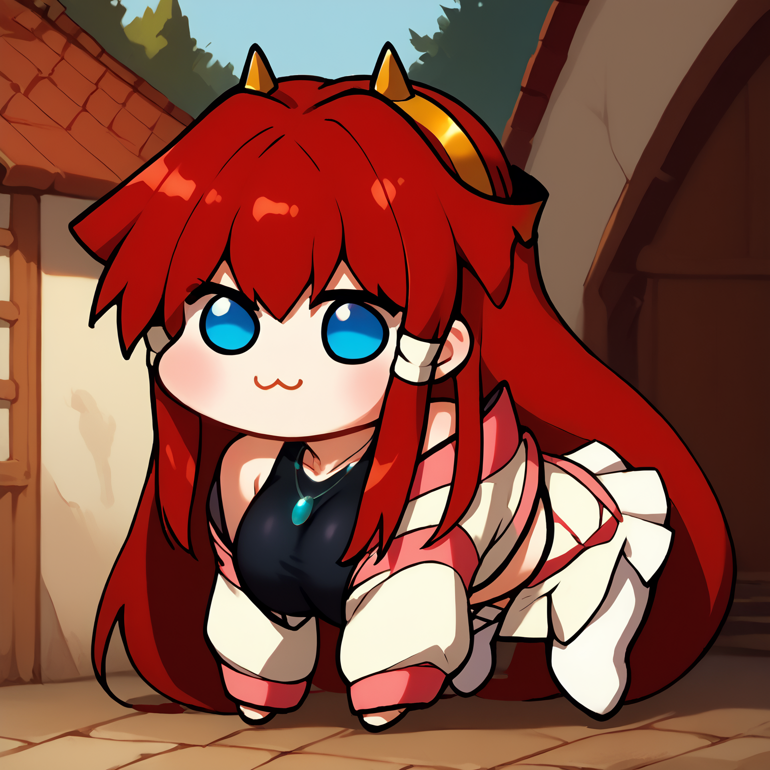 score_9, score_8_up, score_7_up, army, many doro, ditlieb, blue eyes, long hair, sidelocks, hair tubes, red hair, large breasts, hairband, horns, <lora:DitaLiebelyPDXL_V1-Manityro-CAME:1.0>,
ditoutfit, cropped jacket, open clothes, long sleeves, necklace, crop top, black shirt, tank top, midriff, white skirt
<lora:Doro_X_PDXL_V1:1.1>, doro, creature, :3, chibi, no humans, four legs, solid circle eyes, no pupils, from side,
outdoors,