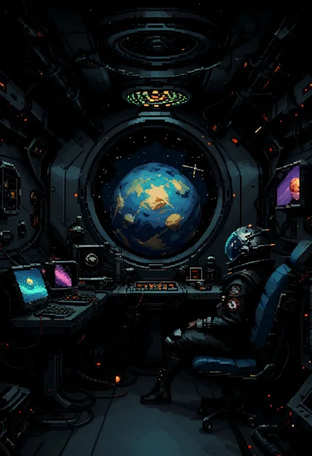 score_9, score_8_up, score_7_up, yamer_pixel_fusion, pixel art, space ship, interior, retro futuristic, atompunk, hyper-detailed, scifi, lofi, d3p1x3l, pixel art
