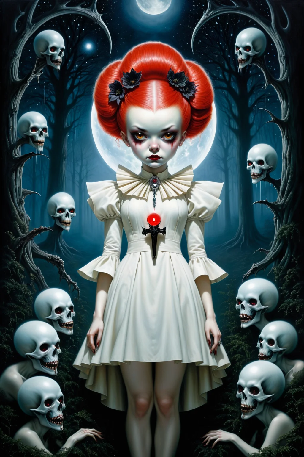 by Joseph Stella and Mab Graves in the style of Kelly Freas , horror <lora:more_art:0.40><lora:faetastic:0.25><lora:midjourney:0.15>