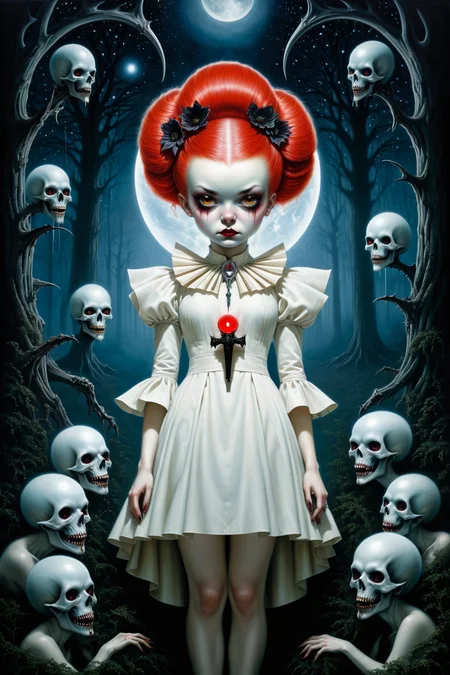 by  Joseph Stella  and  Mab Graves  in the style of  Kelly Freas , horror  <lora:more_art:0.40><lora:faetastic:0.25><lora:midjourney:0.15>