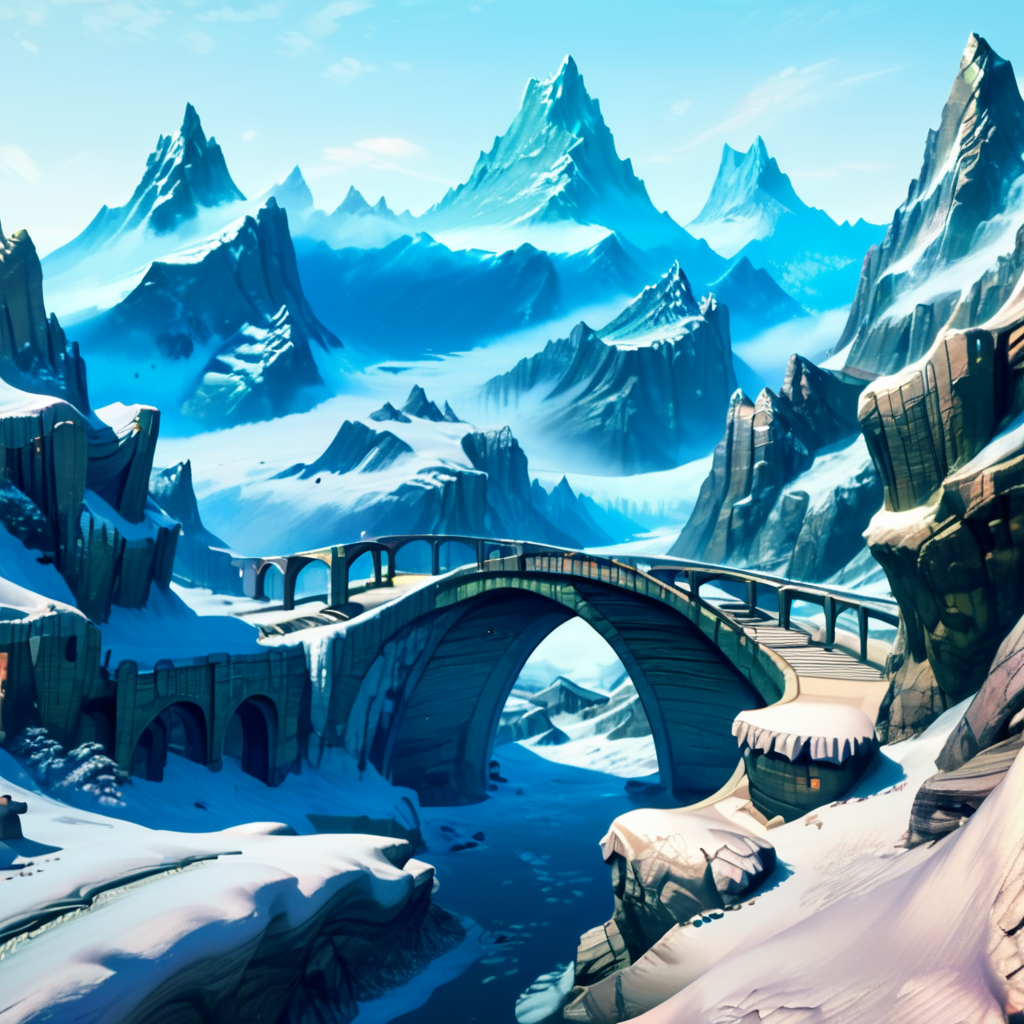 score_9, score_8_up, score_7_up, score_6_up, score_5_up, score_4_up,
<lora:SkyrimLandscapes_Pony:0.8>,
skyrimlandscapes, score_9, scenery, no humans, mountain, bridge, outdoors, snow, sky, day, tree, cloud, building