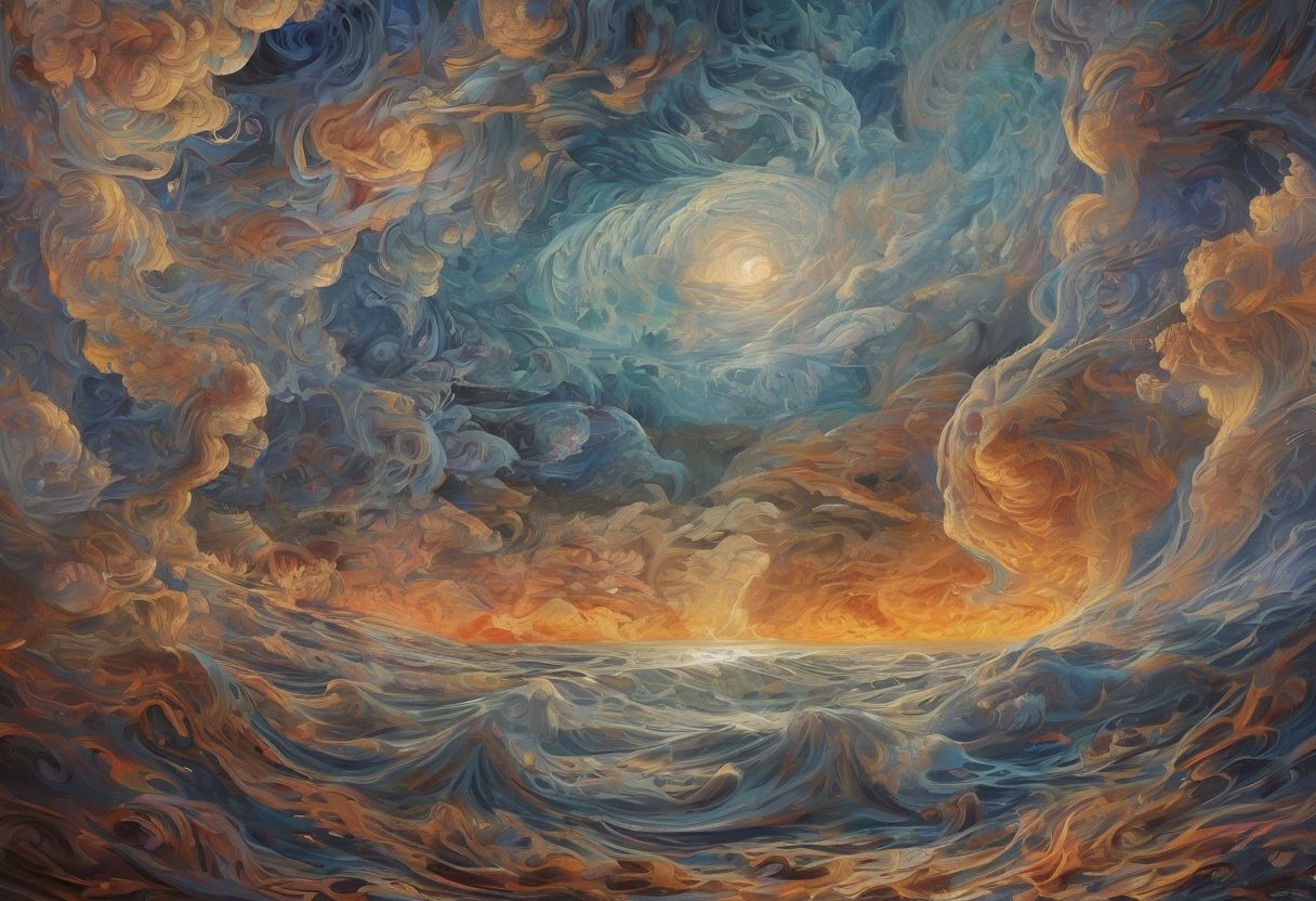 highly intricate and detailed, absurd res, 4K, swirling vortex, fire and water theme, (in the style of Alex Grey:1.3), seascape over stormy raging seas at night, a hurricane of swirling fire and water, smoke and steam, spiraling waves of water rising to meet firey lightning bolts, madness, intense heat and freezing cold, masterpiece, highly detailed, overall detail, atmospheric lighting, Awash in a haze of light leaks reminiscent of film photography, awesome background, highly detailed styling, studio photo, intricate details, highly detailed, cinematic, glowing, sparks, lightning
