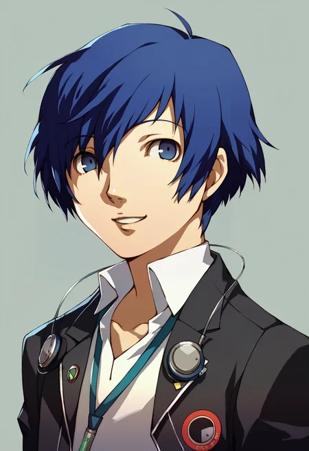 score_9, score_8_up, score_7_up, source_anime, BREAK, solo, 1boy, smile, looking at viewer, <lora:P4-Portraits-pdxl_Fp-000007:1>, simple background, portrait, <lora:MakotoP3-pdxl_Fp:1>, makotop3, school uniform, gekkoukan high school uniform, headphones, blue hair, blue eyes, short short hair, black jacket, one eye covered,