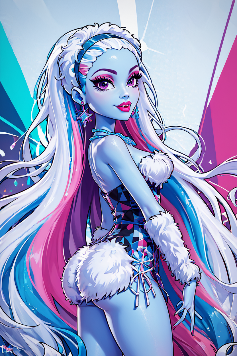 score_9, score_8_up, score_8, medium breasts, (curvy), cute, eyelashes,       ,,, , ,,, zzAbbey, purple eyes, blue hair, hairband, long hair, multicolored hair, pink hair, very long hair, white hair, colored skin, blue skin, makeup, jewelry, dress, earrings, fur trim, bare shoulders, necklace, eyeshadow, lipstick,  <lora:AbbeyBominable_MH_PDXL:0.8>,    ,,,, BREAK, smile, looking at viewer, cowboy shot, side view, ass,  ,,, embedding:zPDXL, Expressiveh, ,,, <lora:Zy0n7_PDXL:0.8>, <lora:SDXLFaeTastic2400:0.5>, <lora:Expressive_H-000001:0.4>,