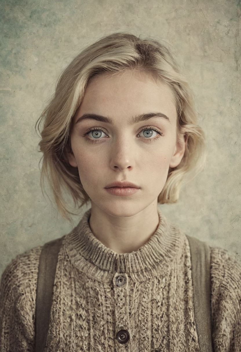 set against a neutral background. The image should have a retro or distressed style, with faded colors and a worn texture. The person's expression is neutral, and their eyes convey a sense of emotion or thoughtfulness. The overall aesthetic should evoke a vintage, slightly eerie atmosphere, emphasizing the concept of silence or lack of communication