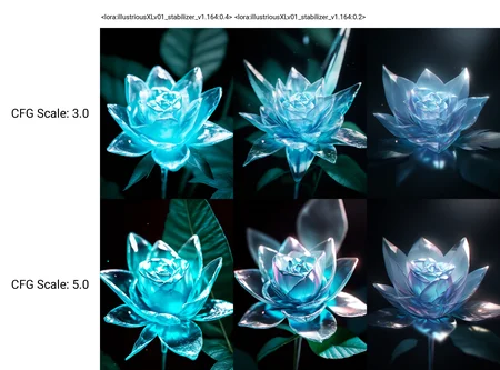 <lora:illustriousXLv01_stabilizer_v1.164:0.4>a ice rose,close-up,light particles,transparent,leaf,dark,Iridescent light,masterpiece,depth of field,