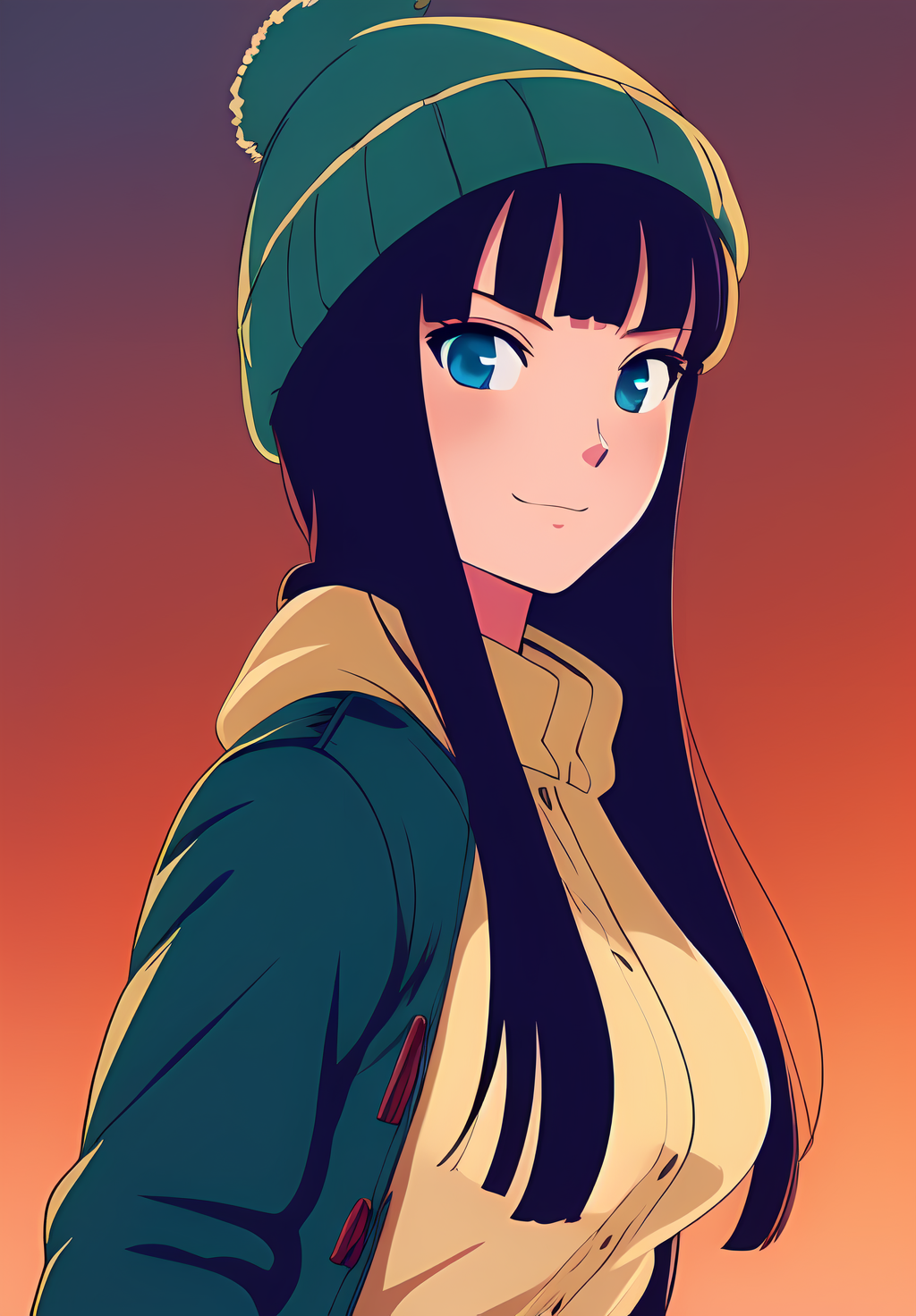 <lora:Mai:0.8>, Mai, 1girl, solo, portrait, Smirk, coat, beanie,, (acclaimed, alluring, captivating, exciting, gorgeous, striking:1.3), (trending on CGSociety, trending on pixiv, contest winner:1.3)