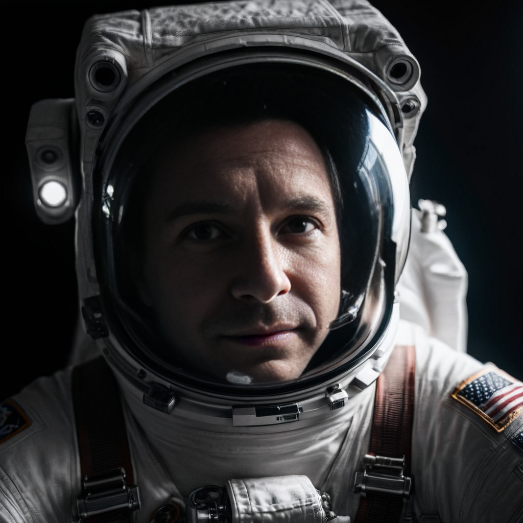 Radiant Darkness, an astronaut in space close-up , with soft light coming from the upper left. dark background Ando Fuchs style <lora:Radiant_Darkness:1>