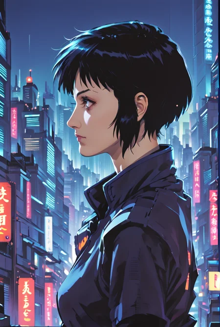 score_9, score_8_up, score_7_up,score_6_up, score_5_up, score_4_up, BREAK <lora:gits95environment:0.8>,
gits95, , solo, black hair, 1girl, city, short hair, building, cityscape, cyberpunk, profile, night,side view