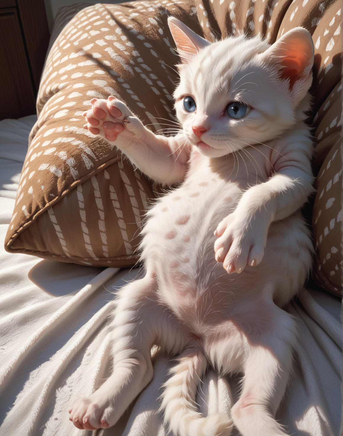score_9,score_8_up,score_7_up,score_6_up,score_5_up,score_4_up,realistic,best quality,masterpiece,
<lora:full_of_soup_pony_v1:1>,full_of_soup,no humans,white cat,kitten,closed mouth,animal focus,lying,dutch angle,