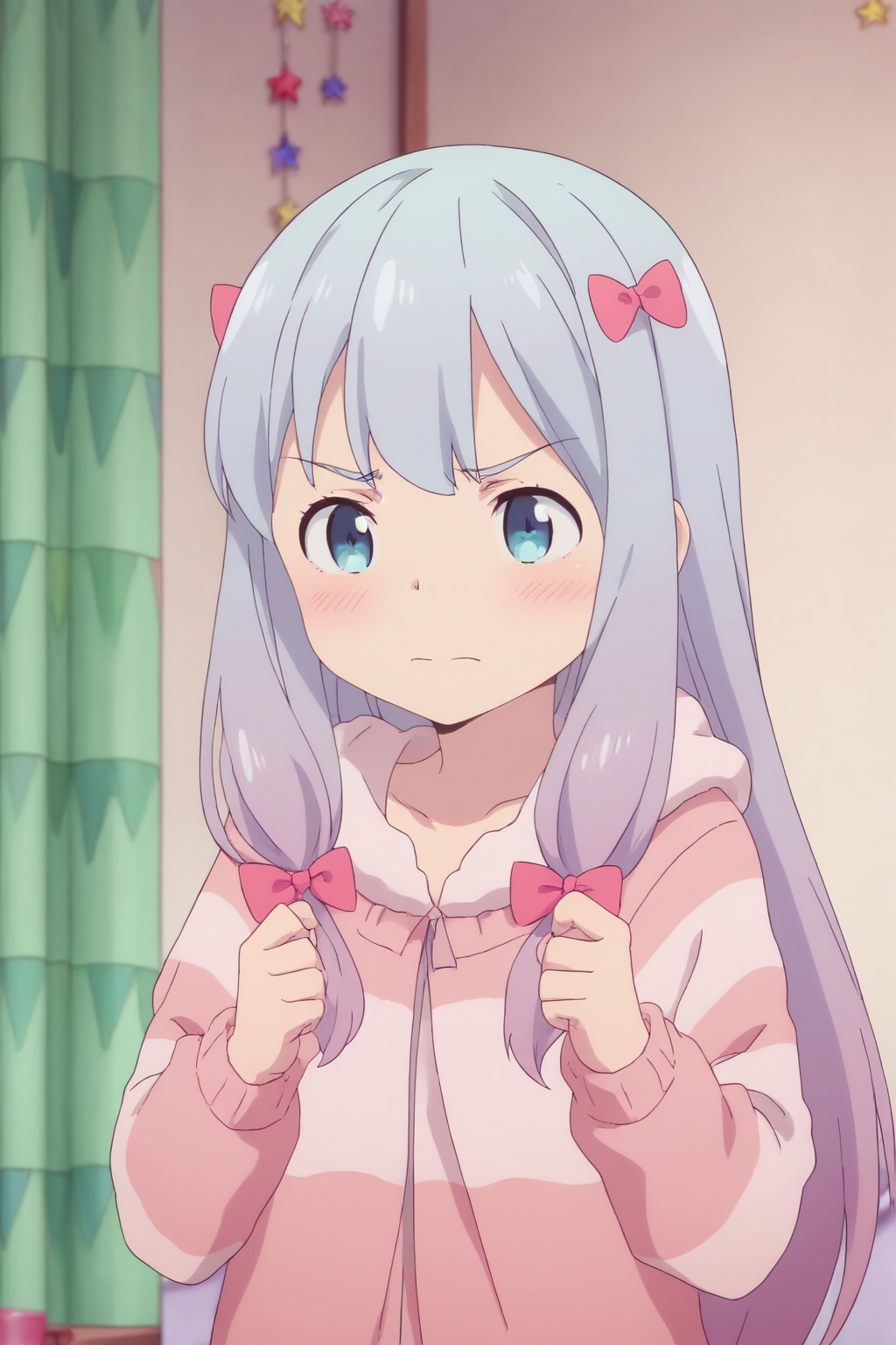 rating safe, score_10, score_8_up, score_7_up, score_6_up, uncensored, anime screencap, flat shadows BREAK izumi sagiri, upper body