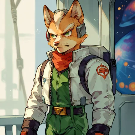 in kinu-sensei artstyle,
score_9, score_8_up, score_7_up, score_6_up,
rating_safe,
1boy, male, solo,
Fox mccloud, ((in spaceship)),
cowboy_shot