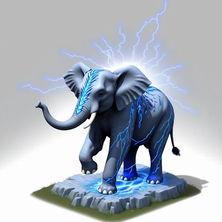 (((masterpiece))),(((best quality))),((ultra-detailed)),solo,isometric,
WAM_bd,solo,
A massive elephant covered in blue lightning patterns, with a prairie composed of kyanite below, surrounded by flickering lightning,,
(white background, simple background:1.5),fantasy art,
 <lora:WAMå»ºç­æ¨¡å:0.8>