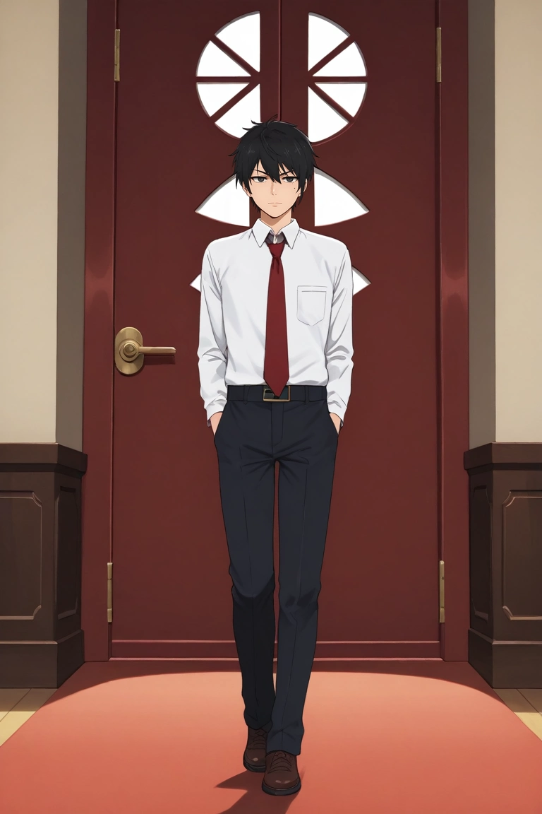 score_9, score_8_up, score_7_up, source_anime, rating_safe, intricate details, (realistic:0.6), , , 1boy, solo, male focus, <lora:hatz_kami_no_tou_pony:0.76>, hatz_kami_no_tou, black hair, black eyes, short hair, mole, mole under eye, , , from afar, full body, school, indoors, dark, arms behind back, :\3, , <lora:sdxl_lightning_8step_lora:1>