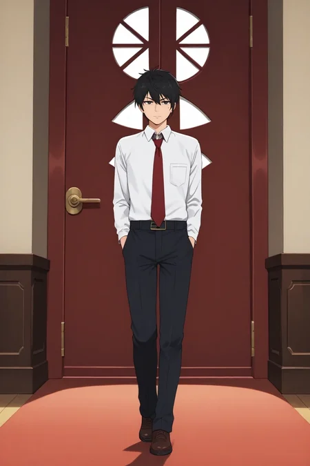 score_9, score_8_up, score_7_up, source_anime, rating_safe, intricate details, (realistic:0.6), , , 1boy, solo, male focus, <lora:hatz_kami_no_tou_pony:0.76>, hatz_kami_no_tou, black hair, black eyes, short hair, mole, mole under eye, , , from afar, full body, school, indoors, dark, arms behind back, :\3, , <lora:sdxl_lightning_8step_lora:1>