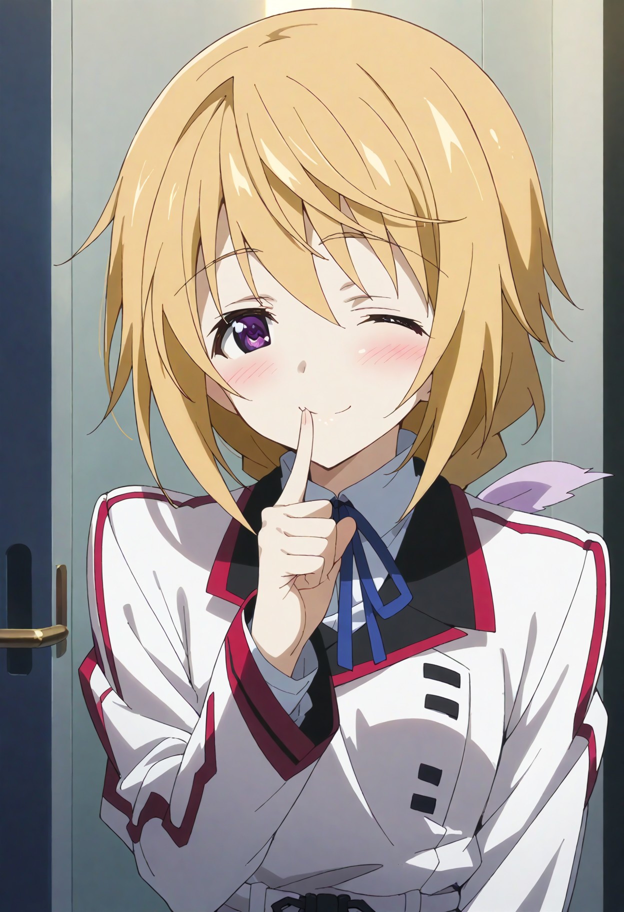 score_9, score_8_up, score_7_up, source_anime, masterpiece, best quality,perfect anatomy,rating_safe,charl, def,blush,tareme,drooping eyes,shiny skin,finger to mouth,indes finger raised,closed mouth,wink,cowboy shot <lora:charl.pony:1>