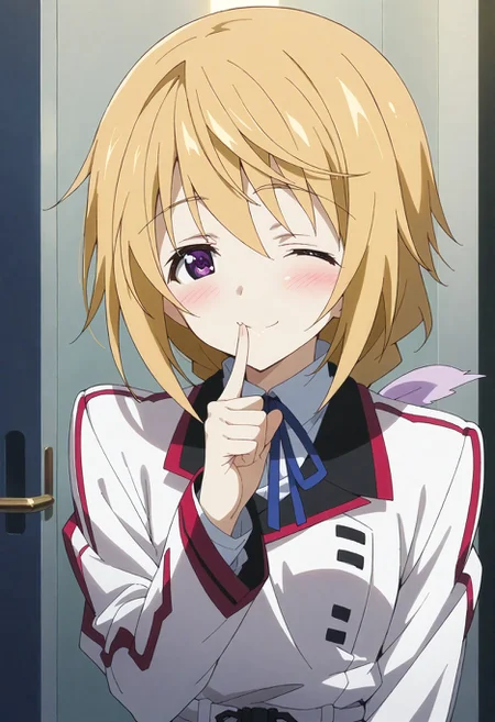 score_9, score_8_up, score_7_up, source_anime, masterpiece, best quality,perfect anatomy,rating_safe,charl, def,blush,tareme,drooping eyes,shiny skin,finger to mouth,indes finger raised,closed mouth,wink,cowboy shot <lora:charl.pony:1>