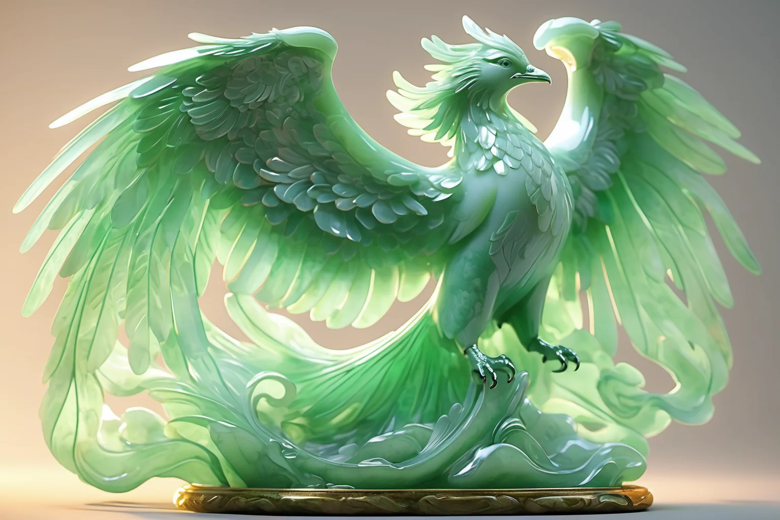 jade Sculptureï¼jade, realisticï¼Phoenix, feathered wings, cinematic light, <lora:jade:0.7>