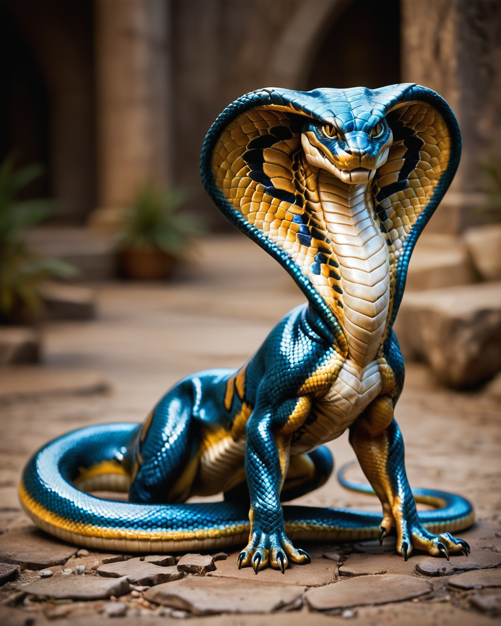 score_9, score_8_up, score_7_up, intricate details, rating_safe, <lora:SnakeSkinStyle:0.7>, 1boy(solo, feral furry, 
cobra with Jed-snkskn, snakeskin,
full body, looking at the viewer, solo, smiling), detailed background, depth of field, subsurface scattering, 
<lora:ral-chrosc-clr:0.3>, ral-chrosc-clr,
<lora:xl_more_art-full_v1:0.3>,
<lora:add-detail-xl:0.3>