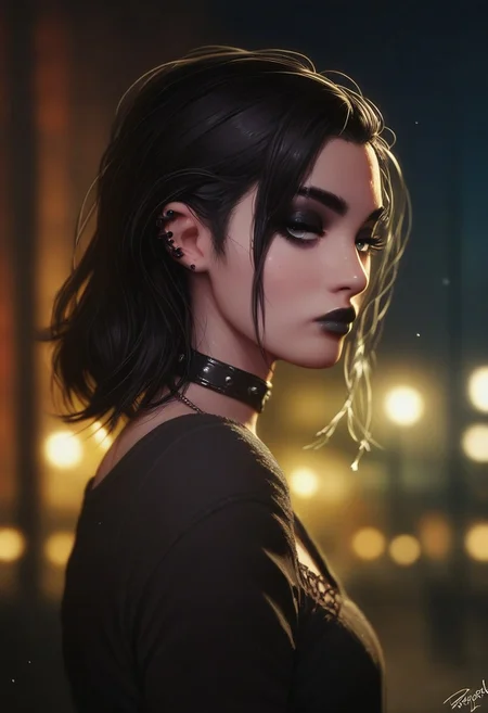 score_9, score_8_up, score_7_up, score_6_up, score_5_up, score_4_up, PRSNL, 1girl, goth, sexy, standing, blurry background,