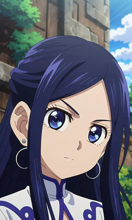 anime artwork Asirpa,1girl, blue hair, blue eyes, long hair, ear piercing,petite,flat chested,masterpiece,best quality,8k highres,detailed . anime style, key visual, vibrant, studio anime, highly detailed