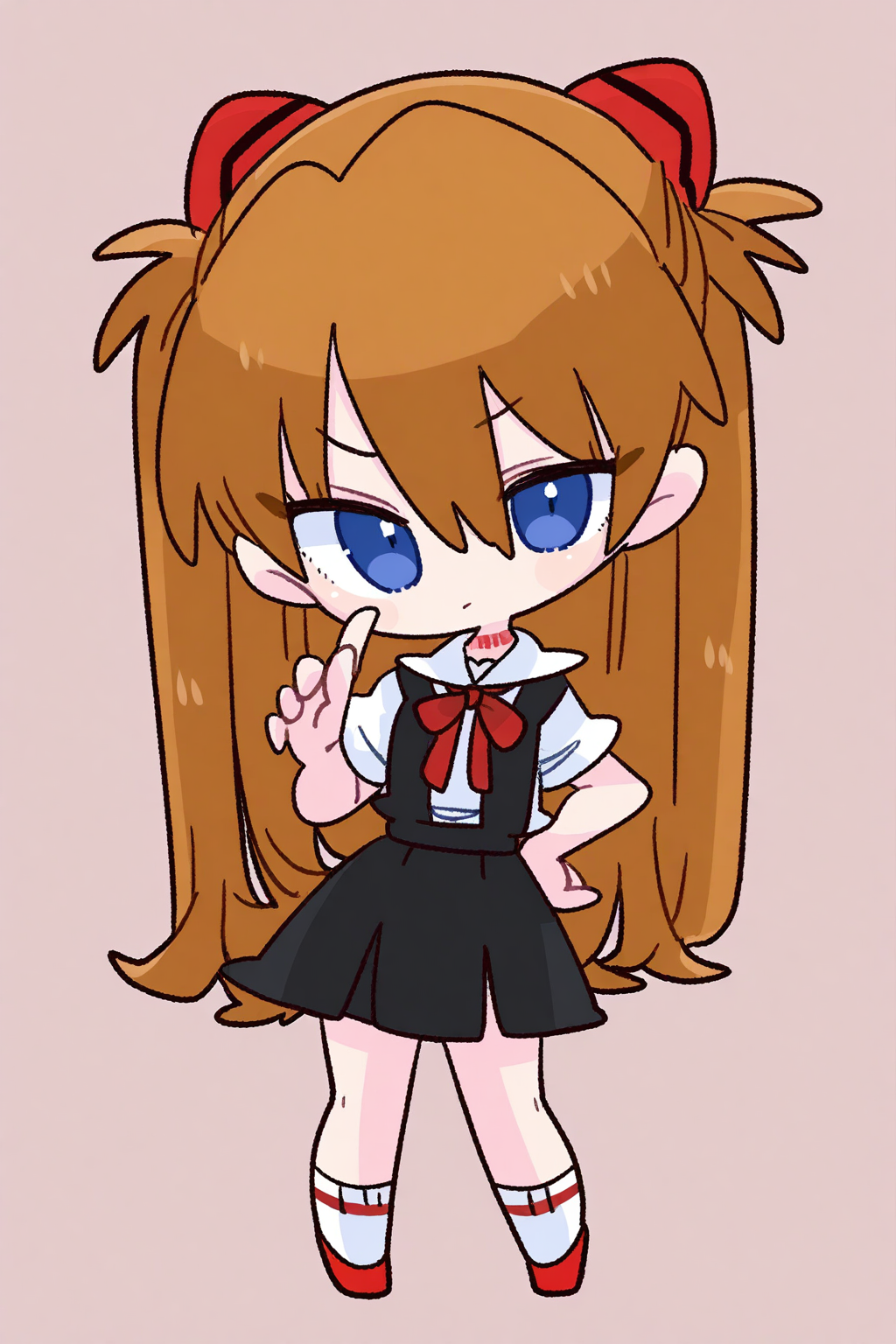 Qstyle,chibi,1girl,solo,souryuu asuka langley,simple background,looking at viewer,full body,